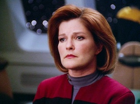 White, female starship captain.